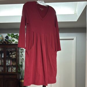 Red A-Line Long Sleeve V-Neck Casual Dress
